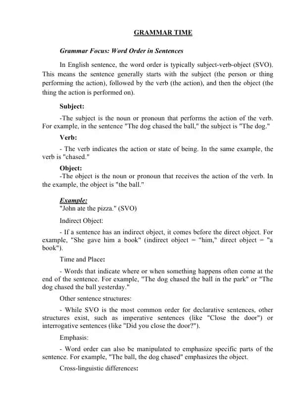 Word Order in Sentences