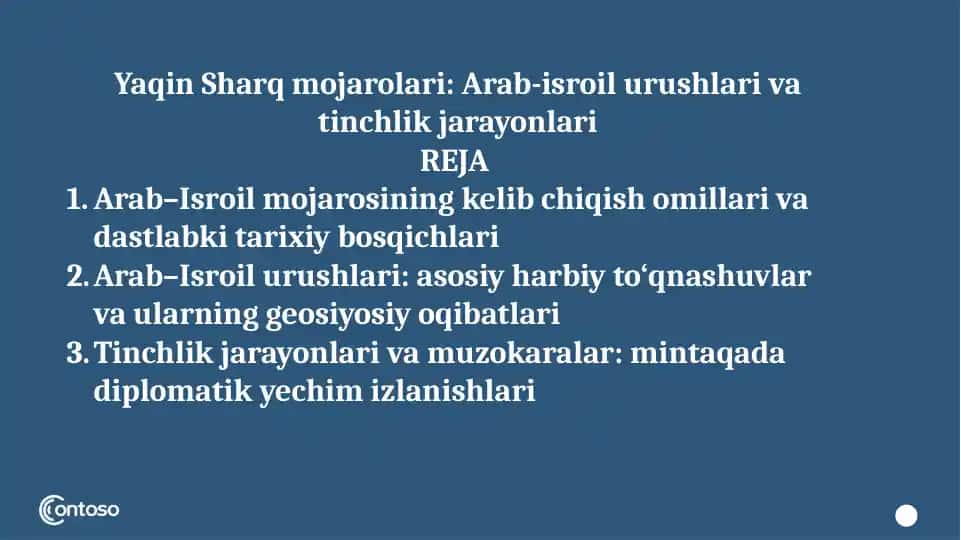 Yaqin Sharq mojarolari Arab-isroil urushlari va tinchlik jarayonlari