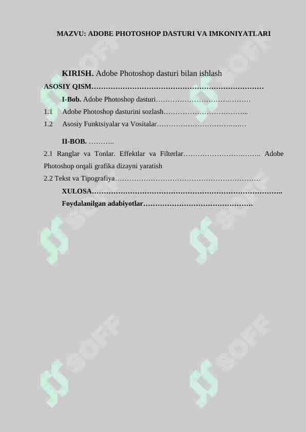 ADOBE PHOTOSHOP DASTURI VA IMKONIYATLARI
