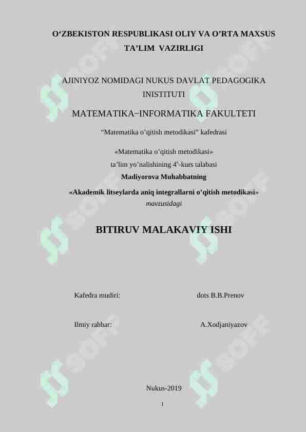 Akademik litseylarda aniq integrallarni o’qitish metodikasi