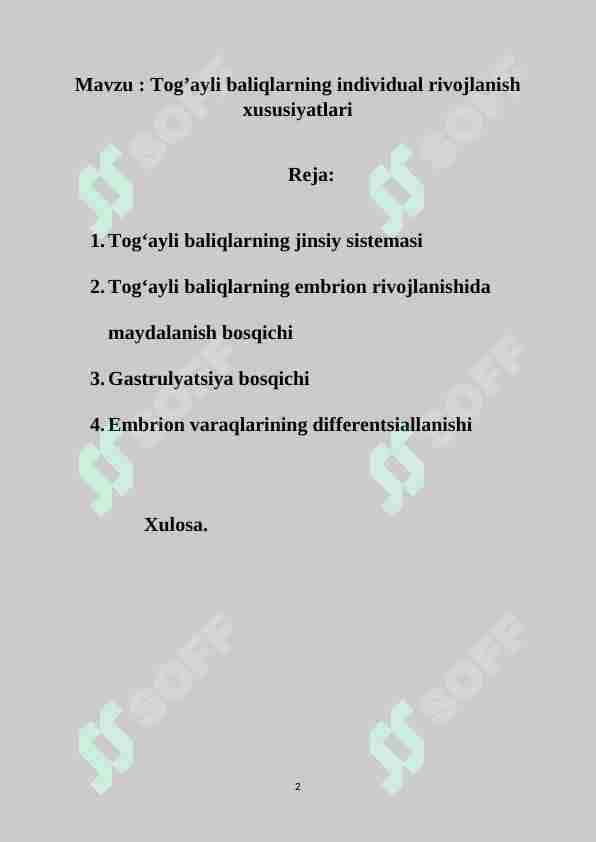 Tog’ayli baliqlarning individual rivojlanish xususiyatlari