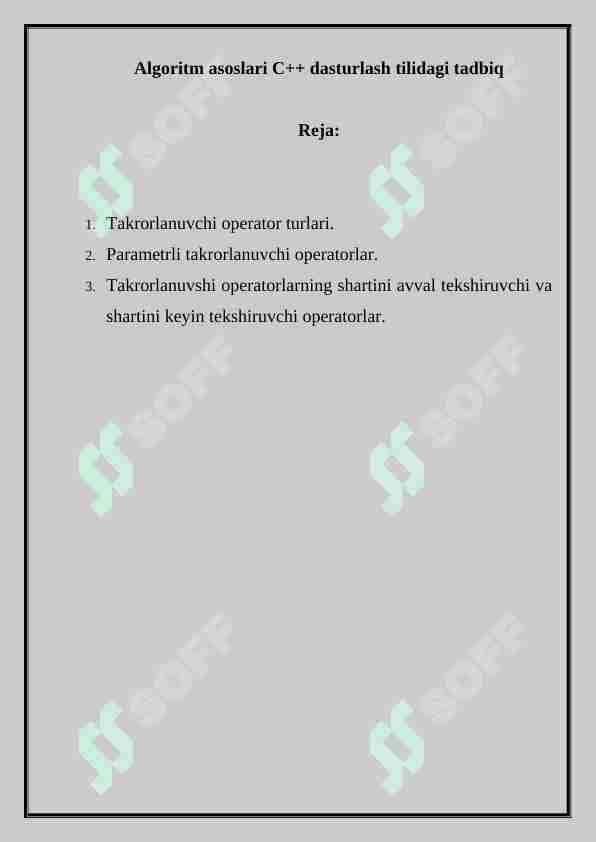 Algoritm asoslari C++ dasturlash tilidagi tadbiq