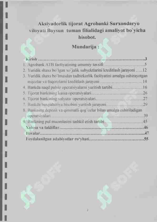 Amaliyot hisoboti Agrobank