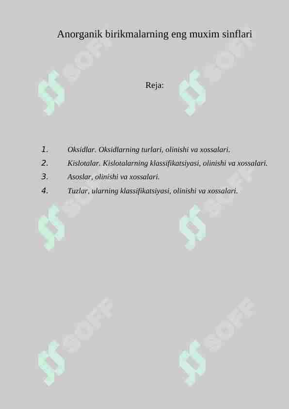 Anorganik birikmalarning eng muhim sinflari