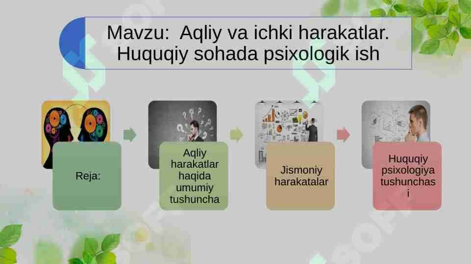 Aqliy va ichki harakatlar. Huquqiy sohada psixologik ish