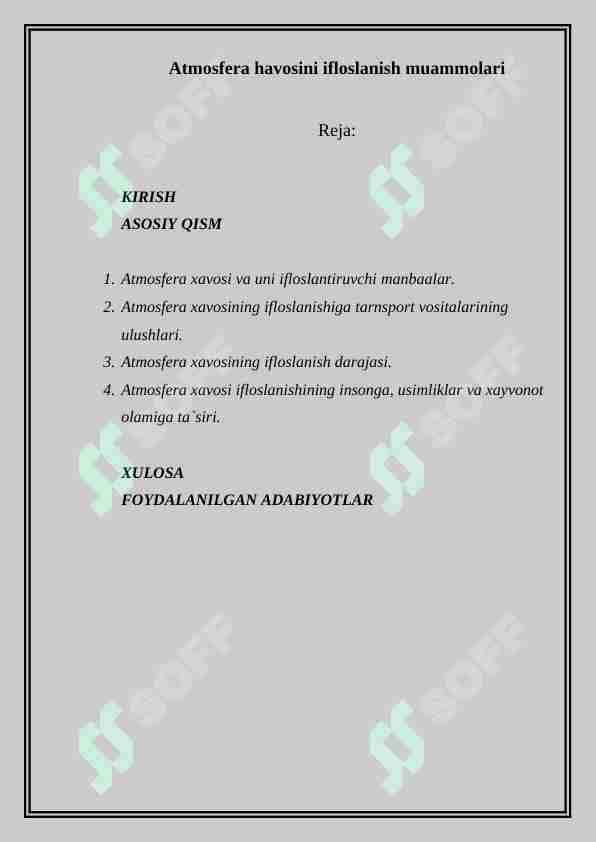 Atmosfera havosini ifloslanish muammolari