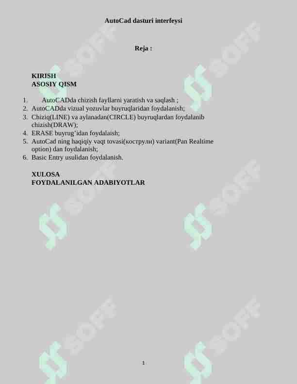 AutoCad dasturi interfeysi