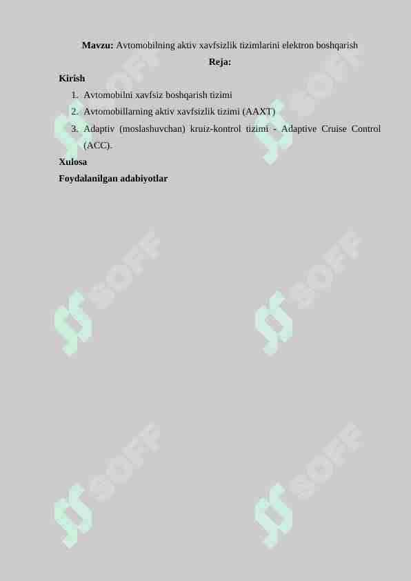 Avtomobilning aktiv xavfsizlik tizimlarini elektron boshqarish