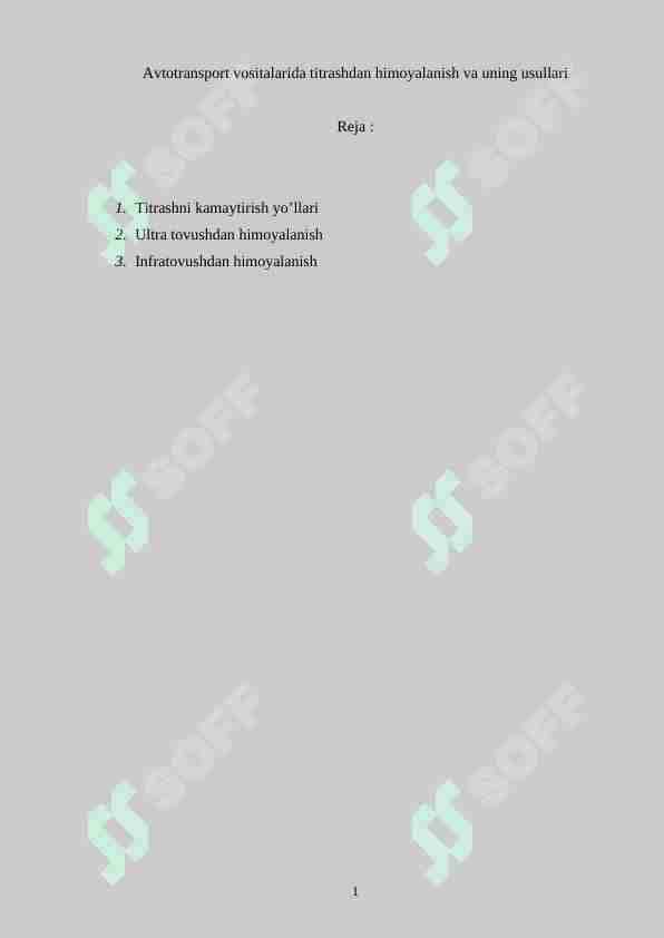 Avtotransport vositalarida titrashdan himoyalanish va uning usullari