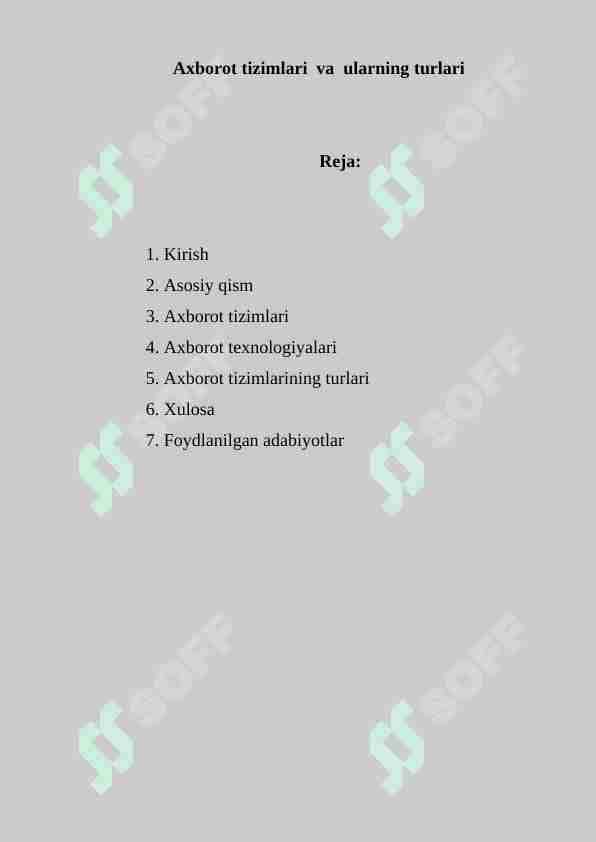 Axborot tizimlari va ularning turlari
