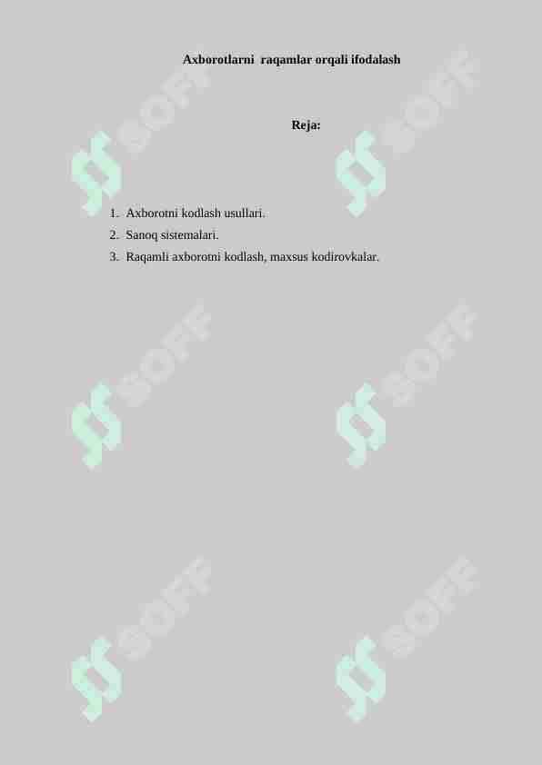 Axborotlarni raqamlar orqali ifodalash