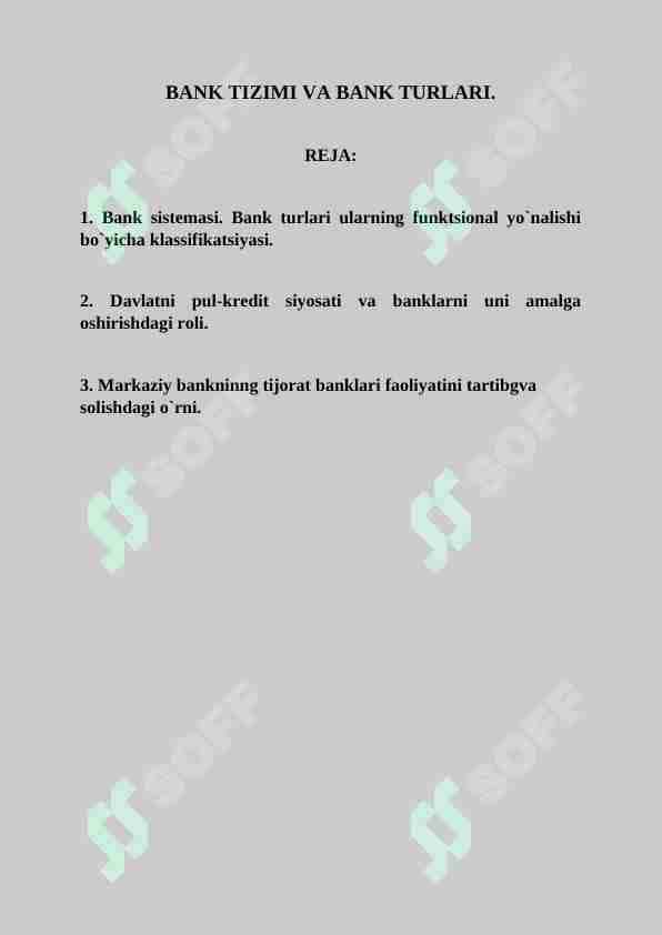 BANK TIZIMI VA BANK TURLARI