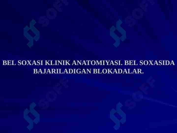 BEL SOXASI KLINIK ANATOMIYASI. BEL SOXASIDA BAJARILADIGAN BLOKADALAR.