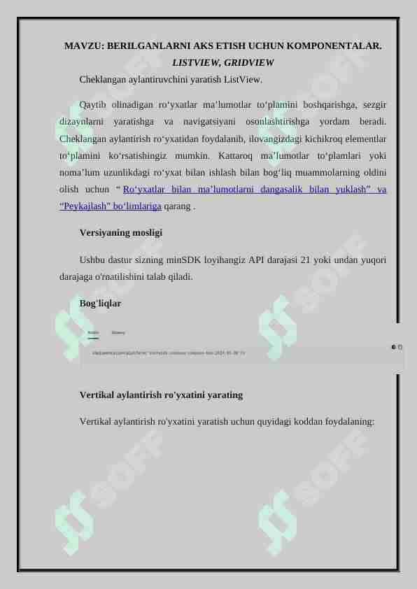 BERILGANLARNI AKS ETISH UCHUN KOMPONENTALAR.