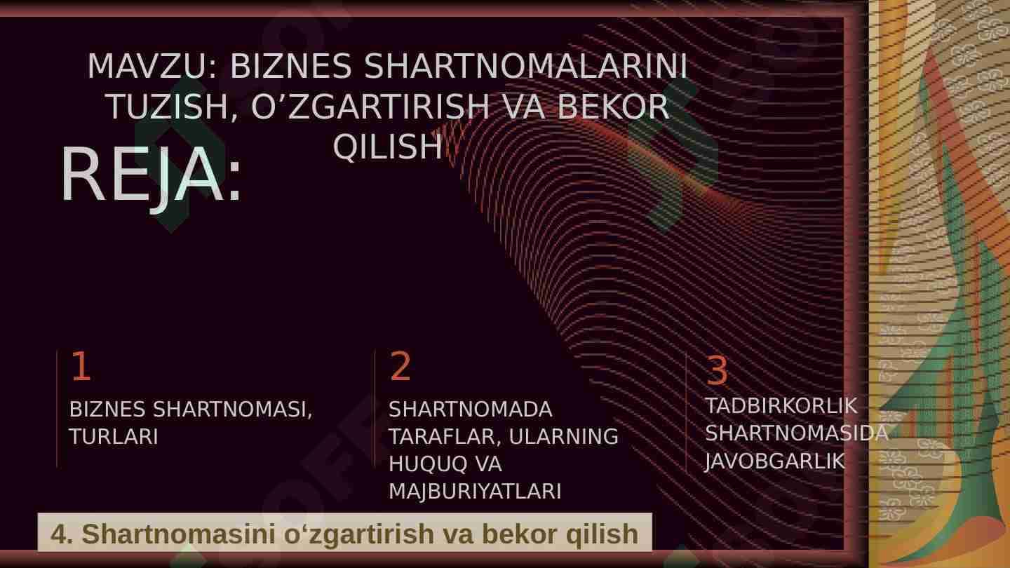 BIZNES SHARTNOMALARINI TUZISH, O’ZGARTIRISH VA BEKOR QILISH