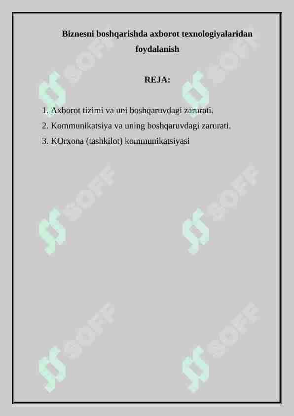 Biznesni boshqarishda axborot texnologiyalaridan foydalanish
