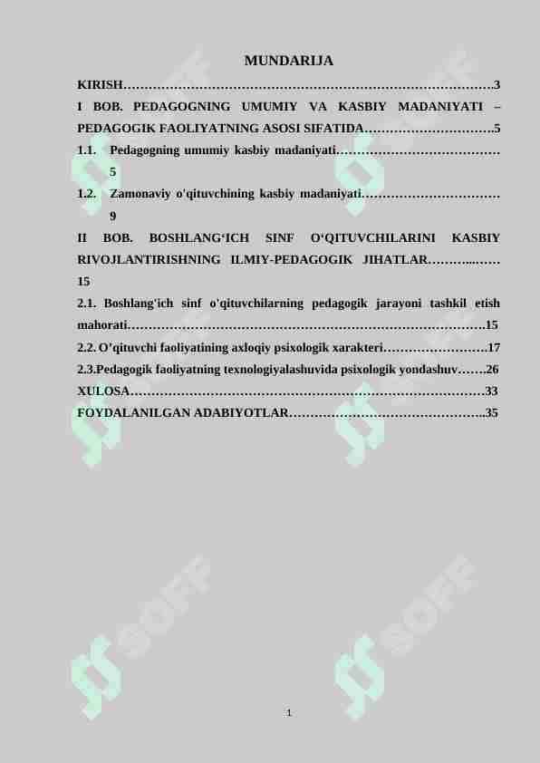 BOSHLANG‘ICH SINF O‘QITUVCHISINI KASBIY MADANIYATI