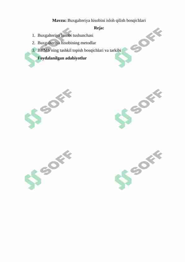 Buxgalteriya hisobini isloh qilish bosqichlari