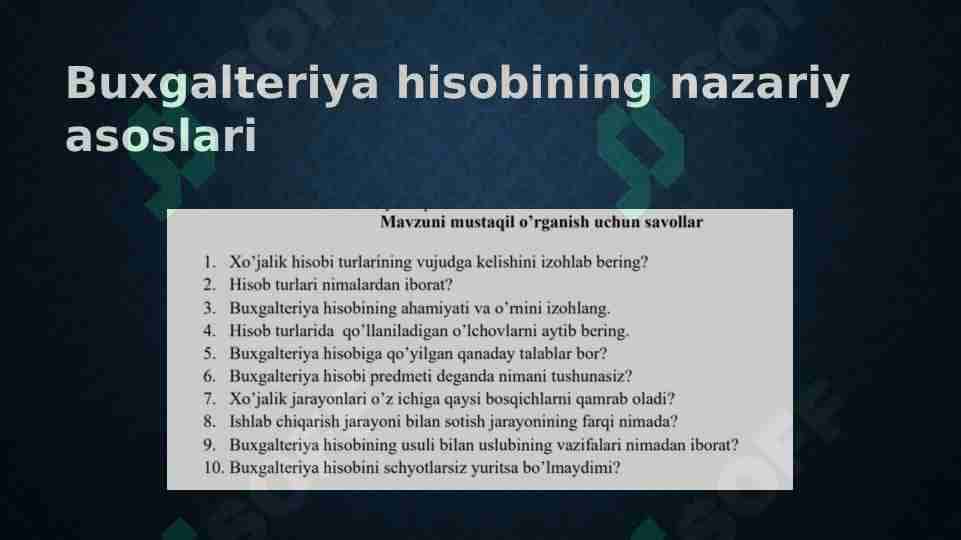 Buxgalteriya hisobining nazariy asoslari