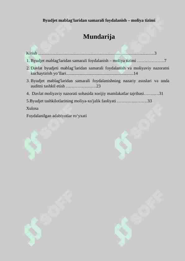 Byudjet mablag'laridan samarali foydalanish – moliya tizimi