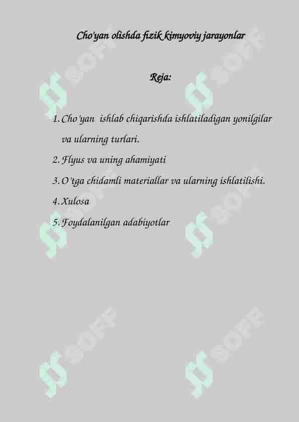 Cho'yan olishda fizik kimyoviy jarayonlar