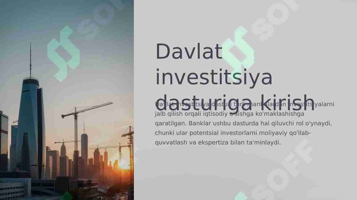 Davlat investitsiya dasturi va banklarning ishtiroki