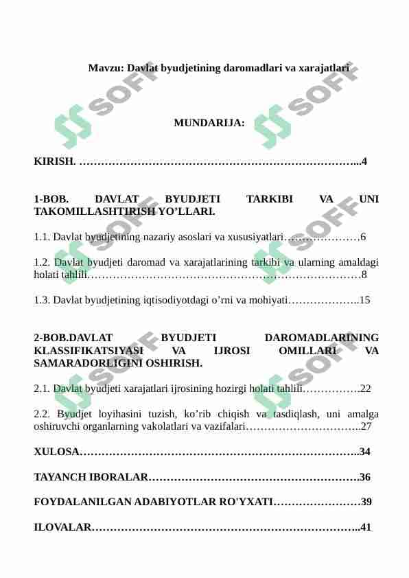 Davlat byudjetining daromadlari va xarajatlari