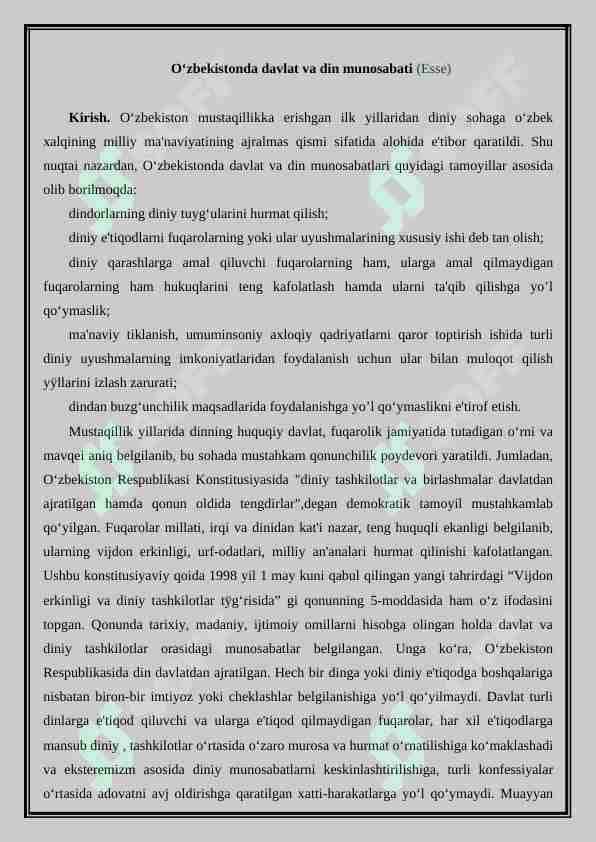 Oʻzbekistonda davlat va din munosabati