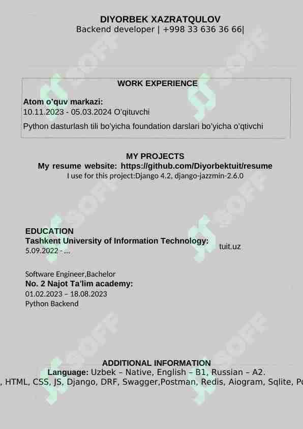 resume uchun shablon