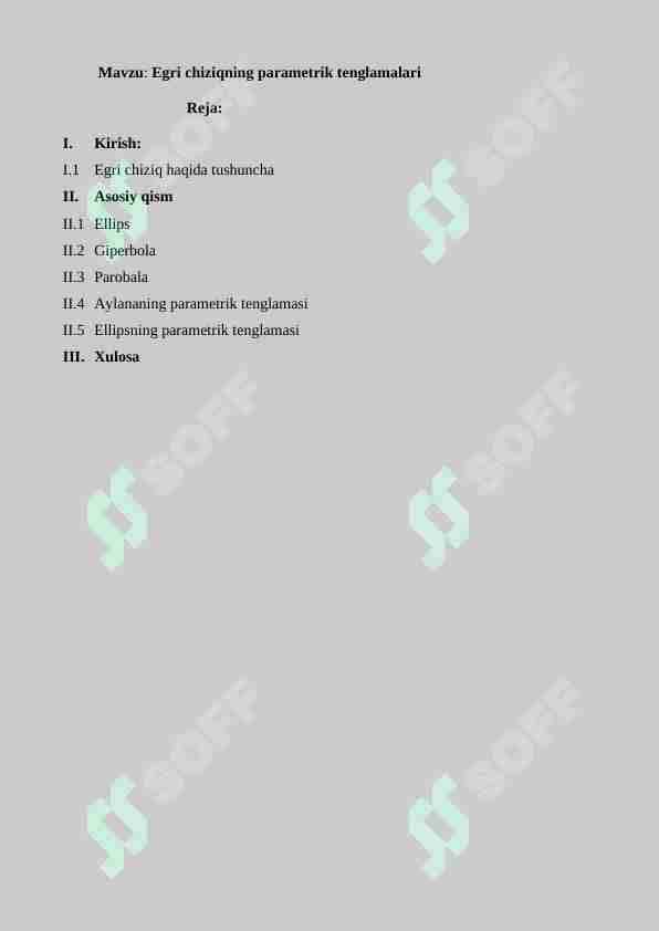 Egri chiziqning parametrik tenglamalari