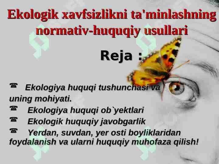 Ekologik xavfsizlikni ta'minlashning normativ-huquqiy usullari