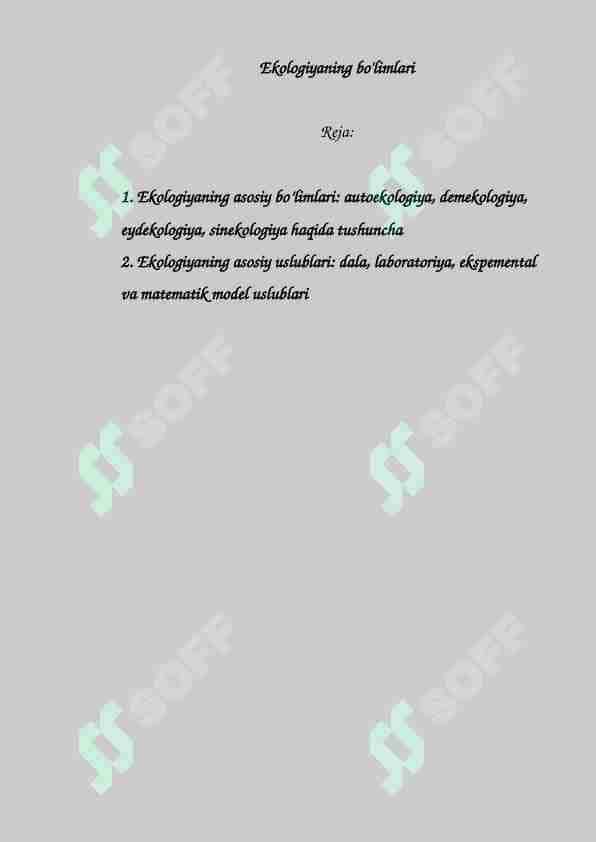Ekologiyaning bo'limlari