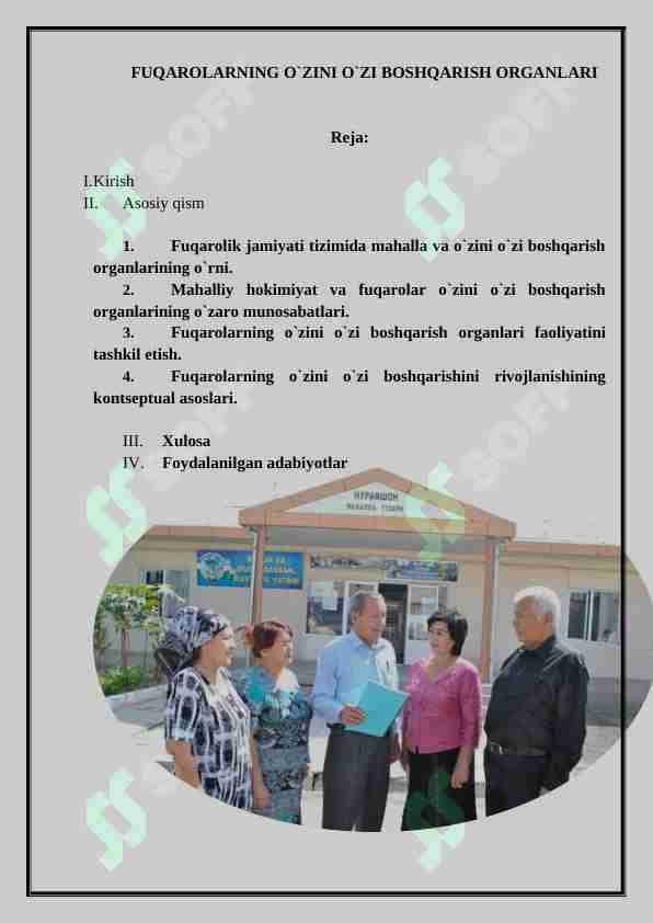 FUQAROLARNING O`ZINI O`ZI BOSHQARISH ORGANLARI