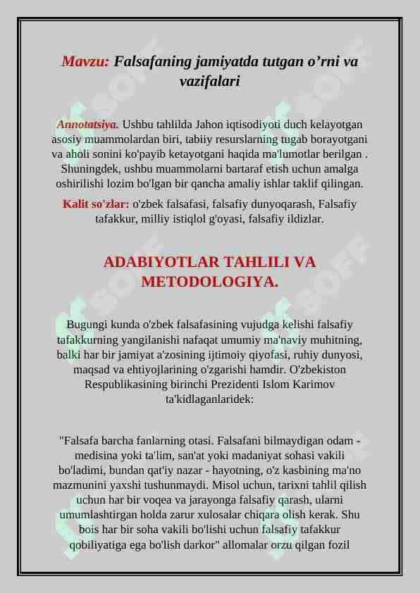 Falsafaning jamiyatda tutgan o’rni va vazifalari