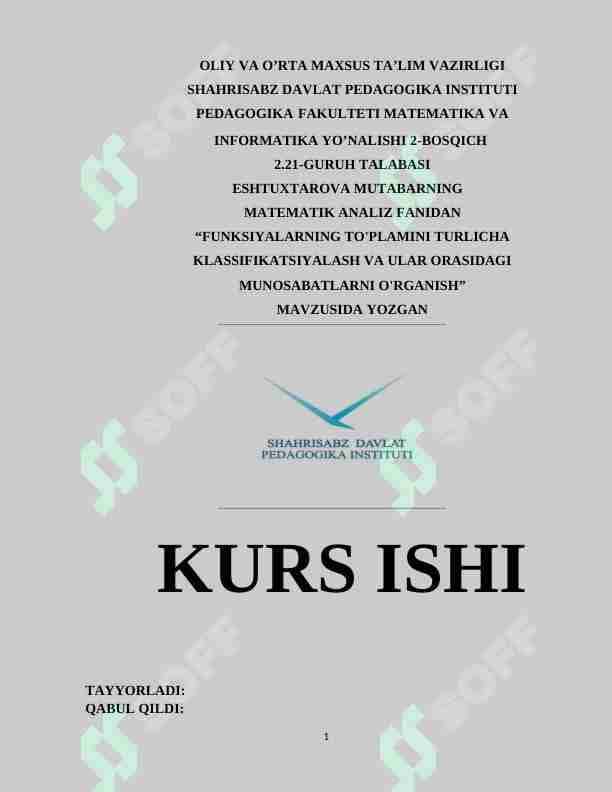 Funksiyalar to'plamini turlicha klassifikatsiyalash