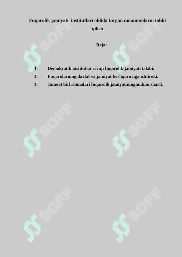 Fuqarolik jamiyati institutlari oldida turgan muammolarni tahlil qilish