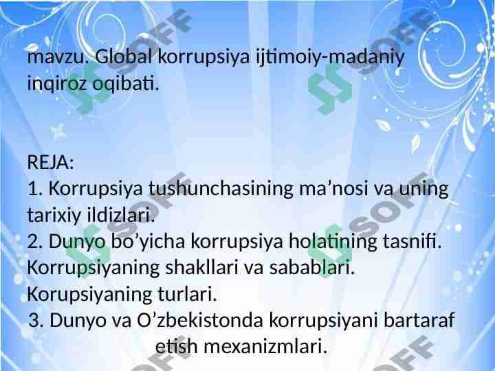 Global korrupsiya ijtimoiy-madaniy inqiroz oqibati