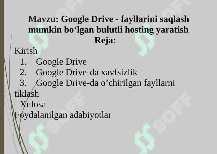 Google Drive - fayllarini saqlash mumkin bo‘lgan bulutli hosting yaratish