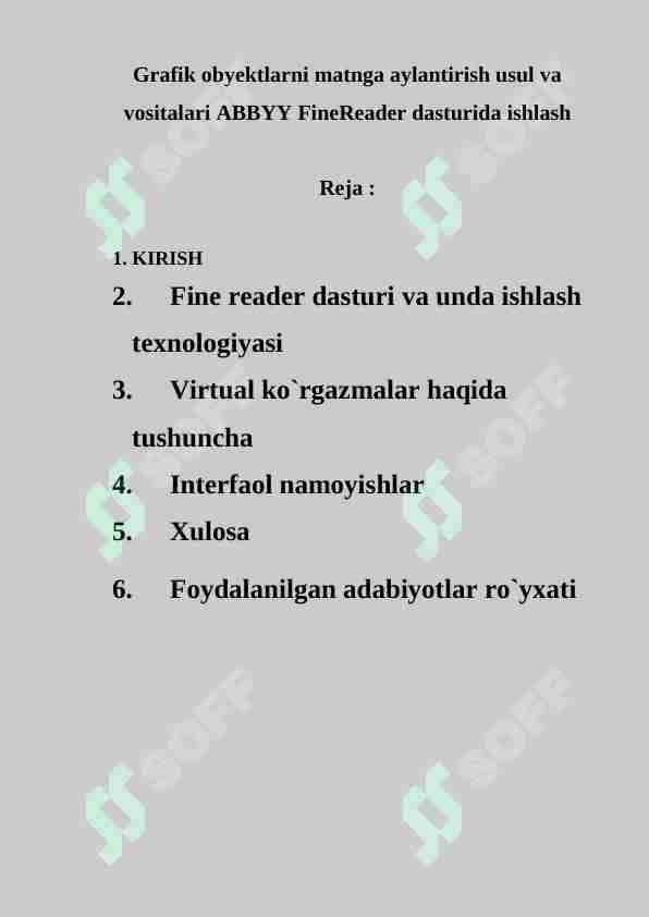 Grafik obyektlarni matnga aylantirish usul va vositalari ABBYY FineReader dasturida ishlash