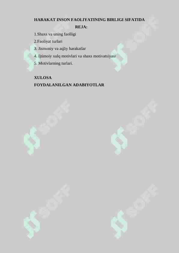 HARAKAT INSON FAOLIYATINING BIRLIGI SIFATIDA