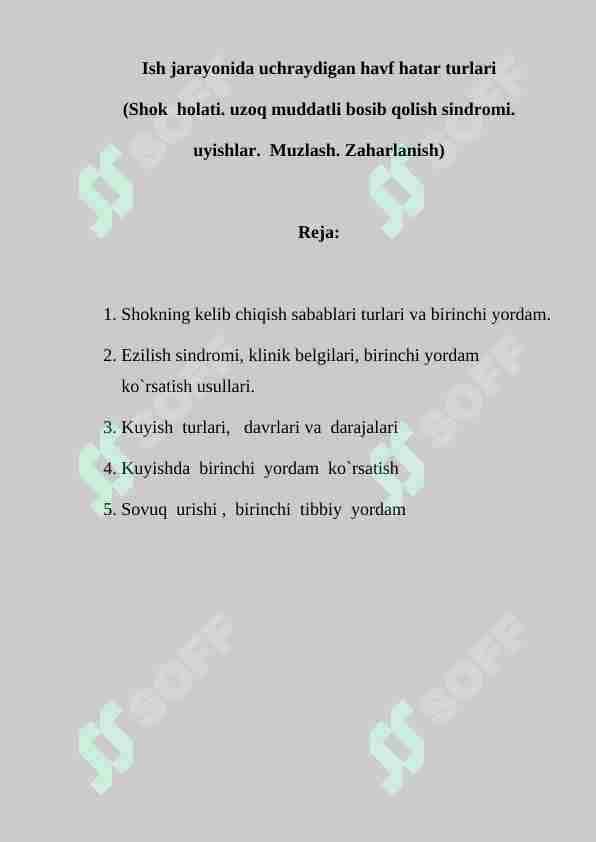 Hayotdagi uchraydigan havf hatar turlari