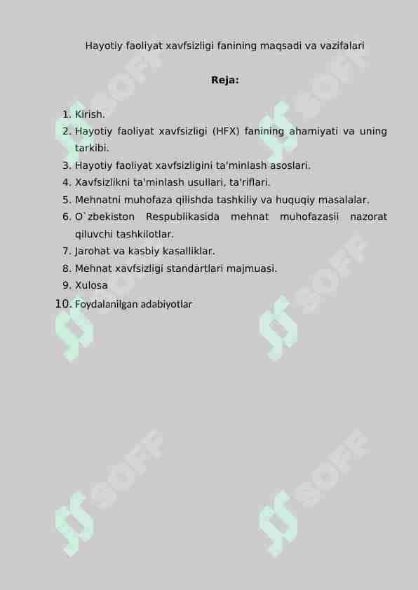 Hayotiy faoliyat xavfsizligi fanining maqsadi va vazifalari