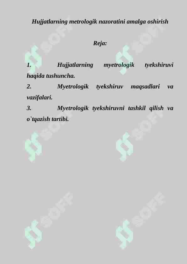 Hujjatlarning metrologik nazoratini amalga oshirish