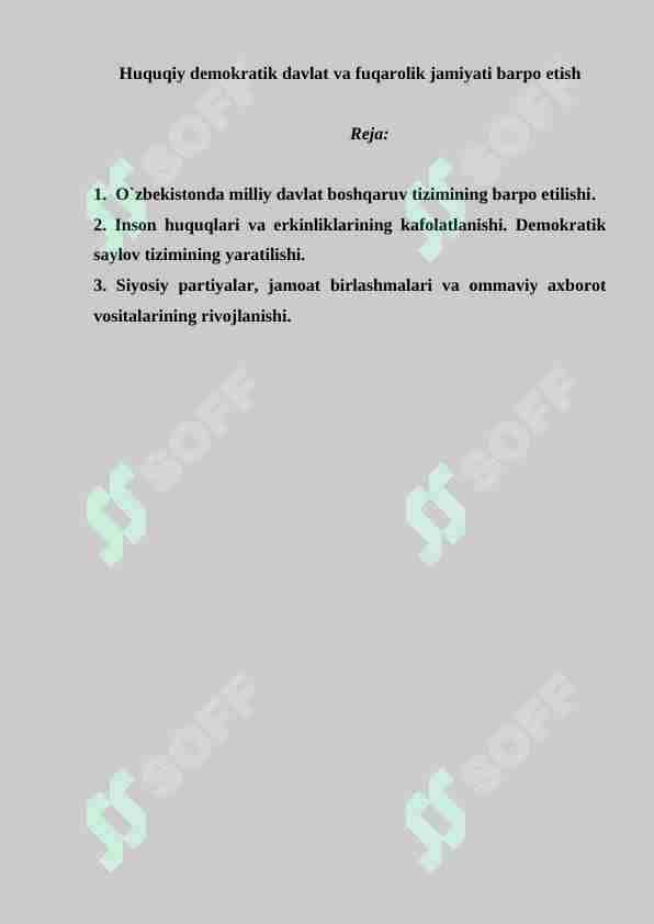 Huquqiy demokratik davlat va fuqarolik jamiyati barpo etish