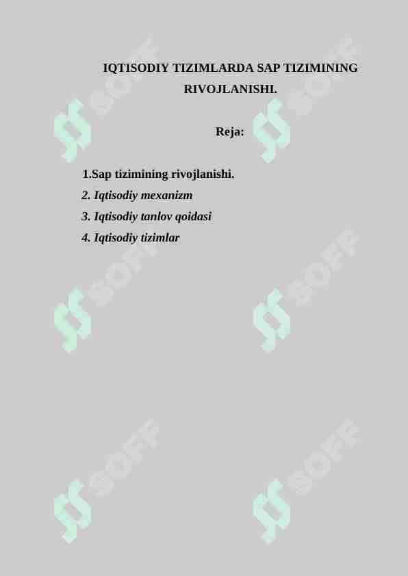 IQTISODIY TIZIMLARDA SAP TIZIMINING RIVOJLANISHI.