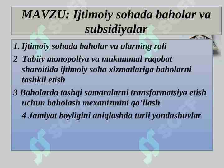 Ijtimoiy sohada baholar va subsidiyalar