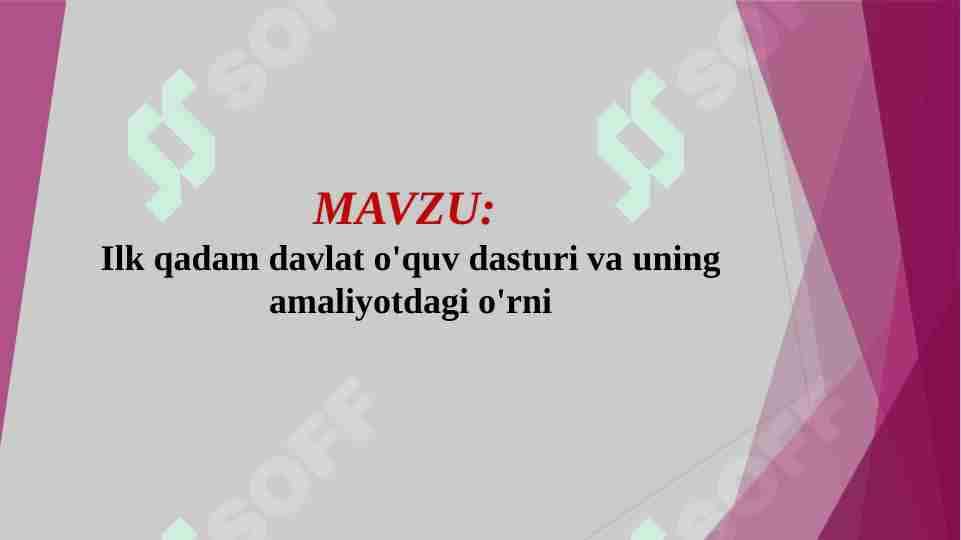 Ilk qadam davlat o'quv dasturi va uning amaliyotdagi o'rni