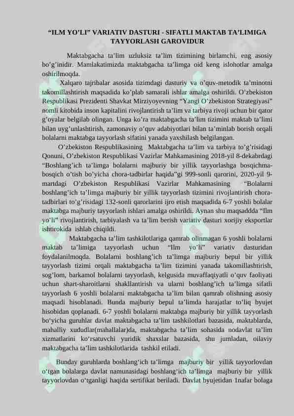 Ilm yo'li variativ dasturi haqida