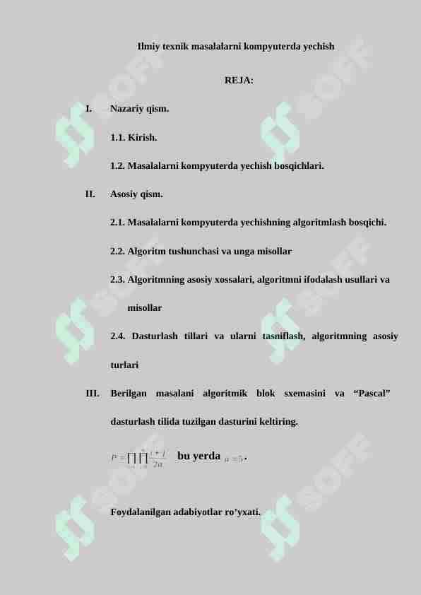Ilmiy texnik masalalarni kompyuterda yechish