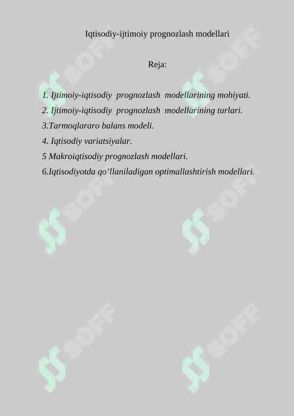 Iqtisodiy-ijtimoiy prognozlash modellari